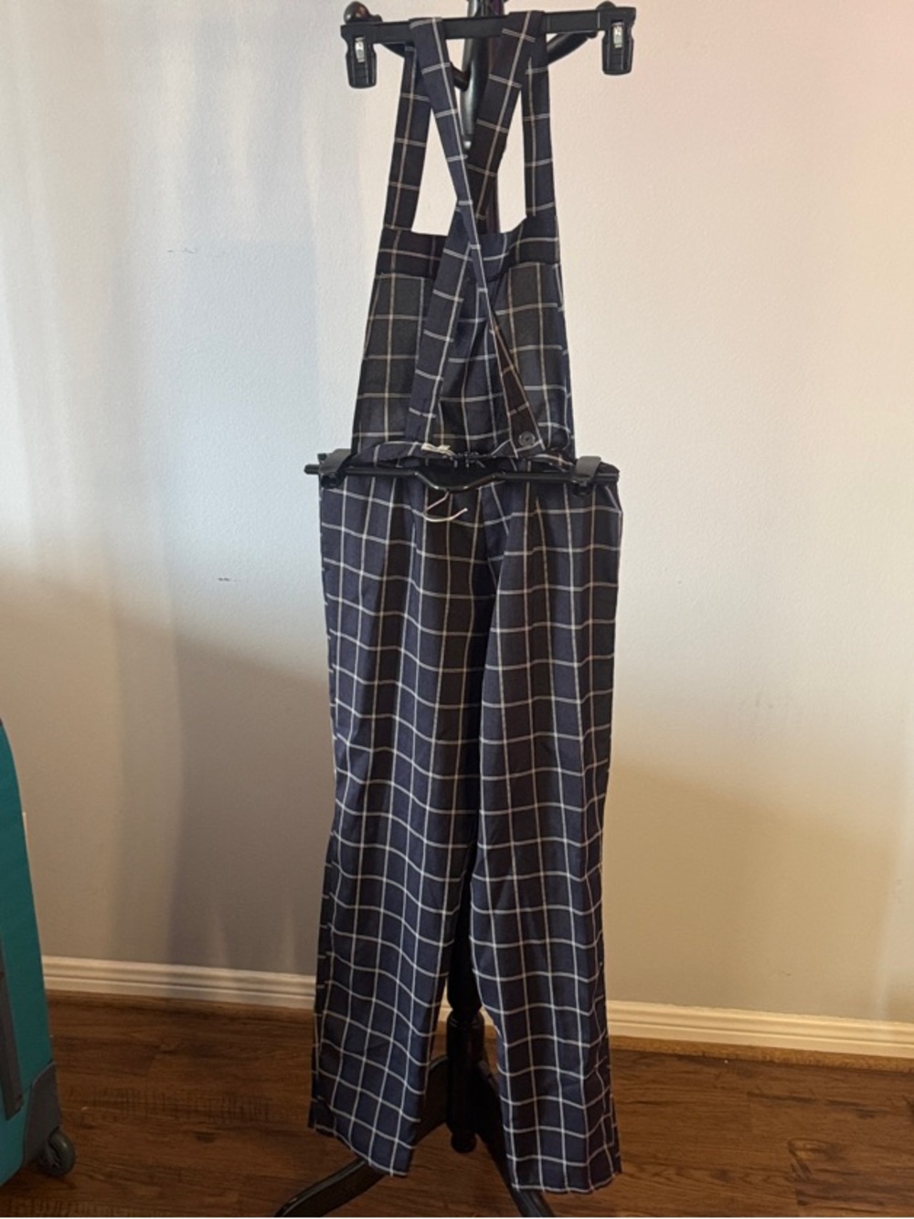 Windowpane Check Navy Overalls 6.T - Picture 3 of 3